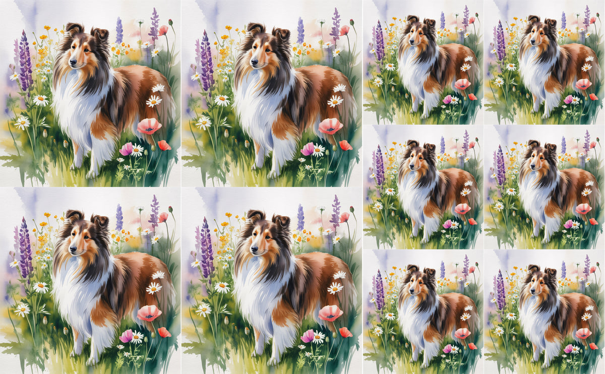 DecoCraft - Scenic Tiles Series - Watercolor Pets - Shetland Sheepdog