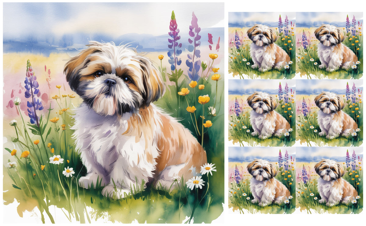DecoCraft - Scenic Tiles Series - Watercolor Pets - Shih Tzu