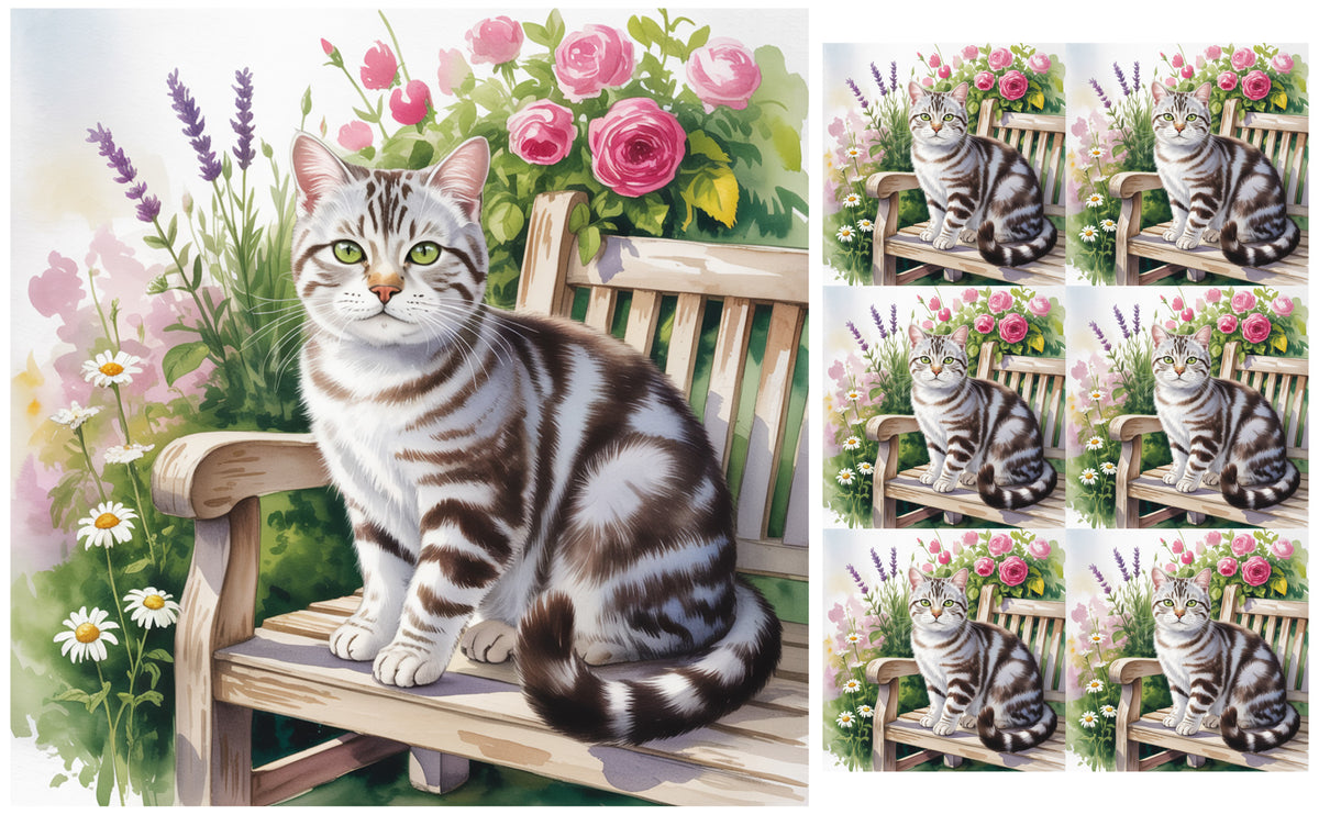 DecoCraft - Scenic Tiles Series - Watercolor Pets - American Shorthair