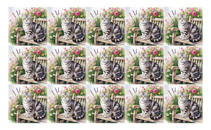 DecoCraft - Scenic Tiles Series - Watercolor Pets - American Shorthair