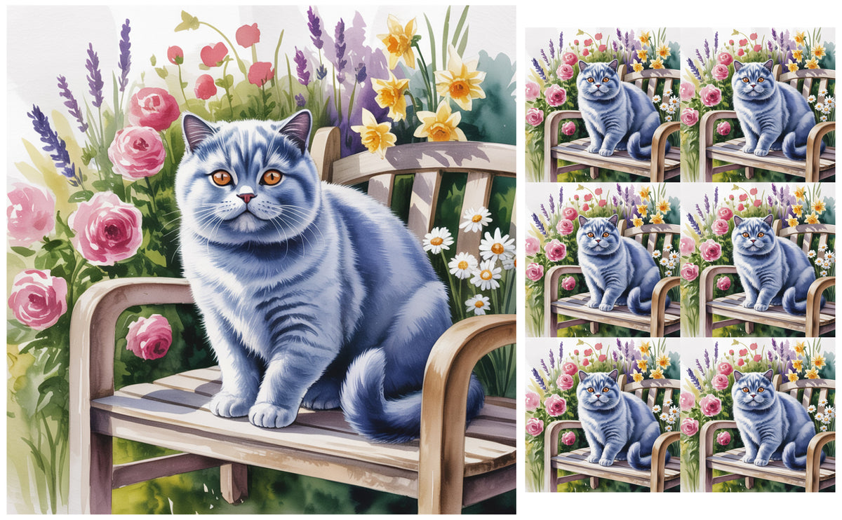 DecoCraft - Scenic Tiles Series - Watercolor Pets - British Shorthair - Gray