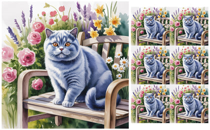 DecoCraft - Scenic Tiles Series - Watercolor Pets - British Shorthair - Gray