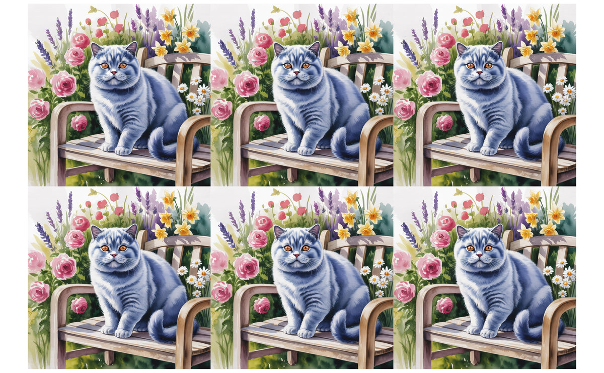 DecoCraft - Scenic Tiles Series - Watercolor Pets - British Shorthair - Gray