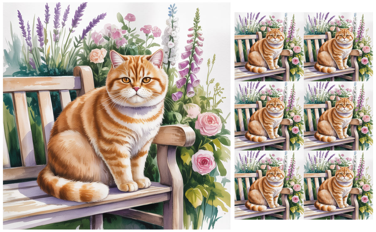 DecoCraft - Scenic Tiles Series - Watercolor Pets - British Shorthair - Orange