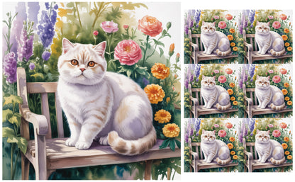 DecoCraft - Scenic Tiles Series - Watercolor Pets - British Shorthair - White