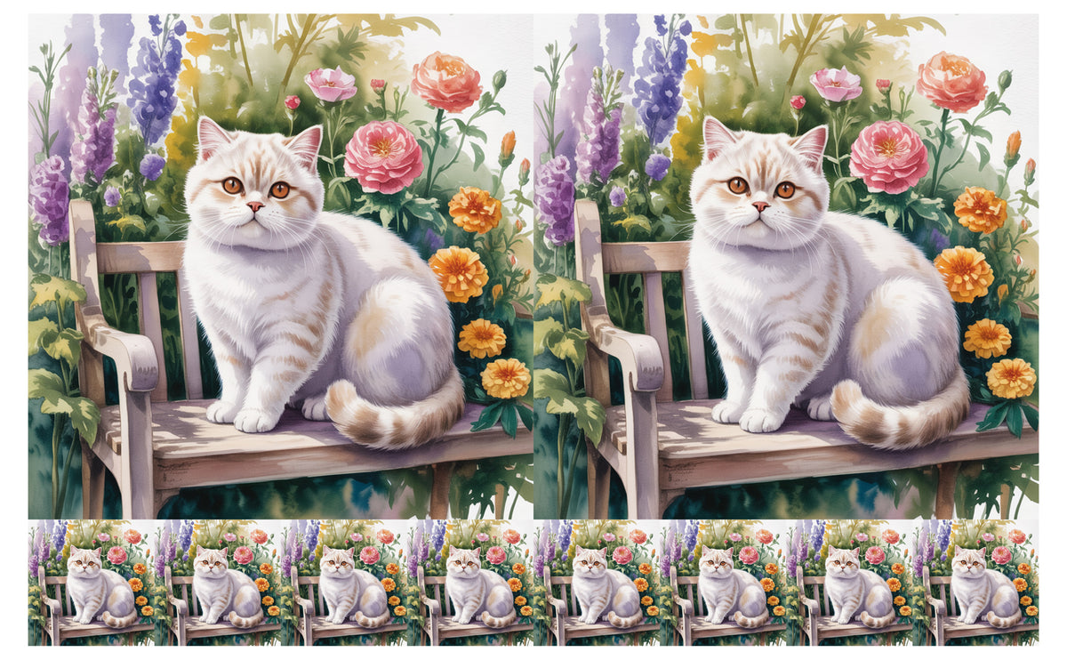 DecoCraft - Scenic Tiles Series - Watercolor Pets - British Shorthair - White