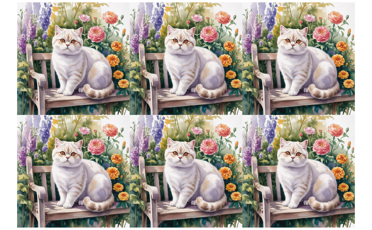 DecoCraft - Scenic Tiles Series - Watercolor Pets - British Shorthair - White