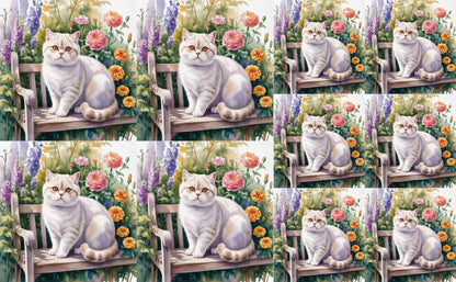DecoCraft - Scenic Tiles Series - Watercolor Pets - British Shorthair - White