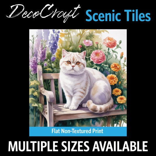 DecoCraft - Scenic Tiles Series - Watercolor Pets - British Shorthair - White