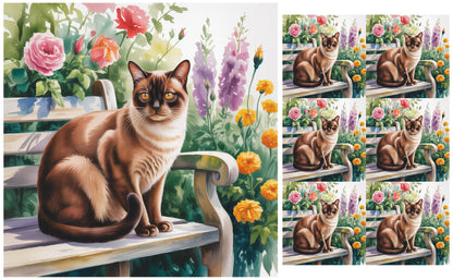 DecoCraft - Scenic Tiles Series - Watercolor Pets - Burmese