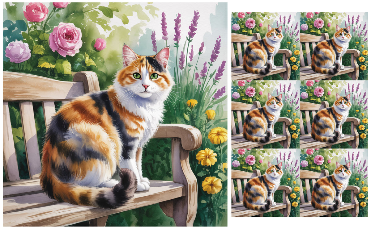 DecoCraft - Scenic Tiles Series - Watercolor Pets - Calico