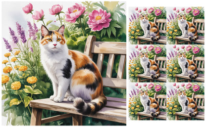 DecoCraft - Scenic Tiles Series - Watercolor Pets - Japanese Bobtail