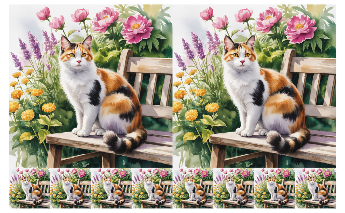 DecoCraft - Scenic Tiles Series - Watercolor Pets - Japanese Bobtail