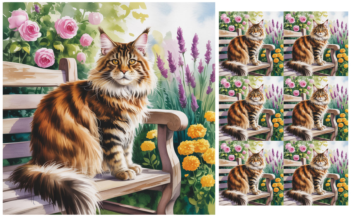 DecoCraft - Scenic Tiles Series - Watercolor Pets - Maine Coon