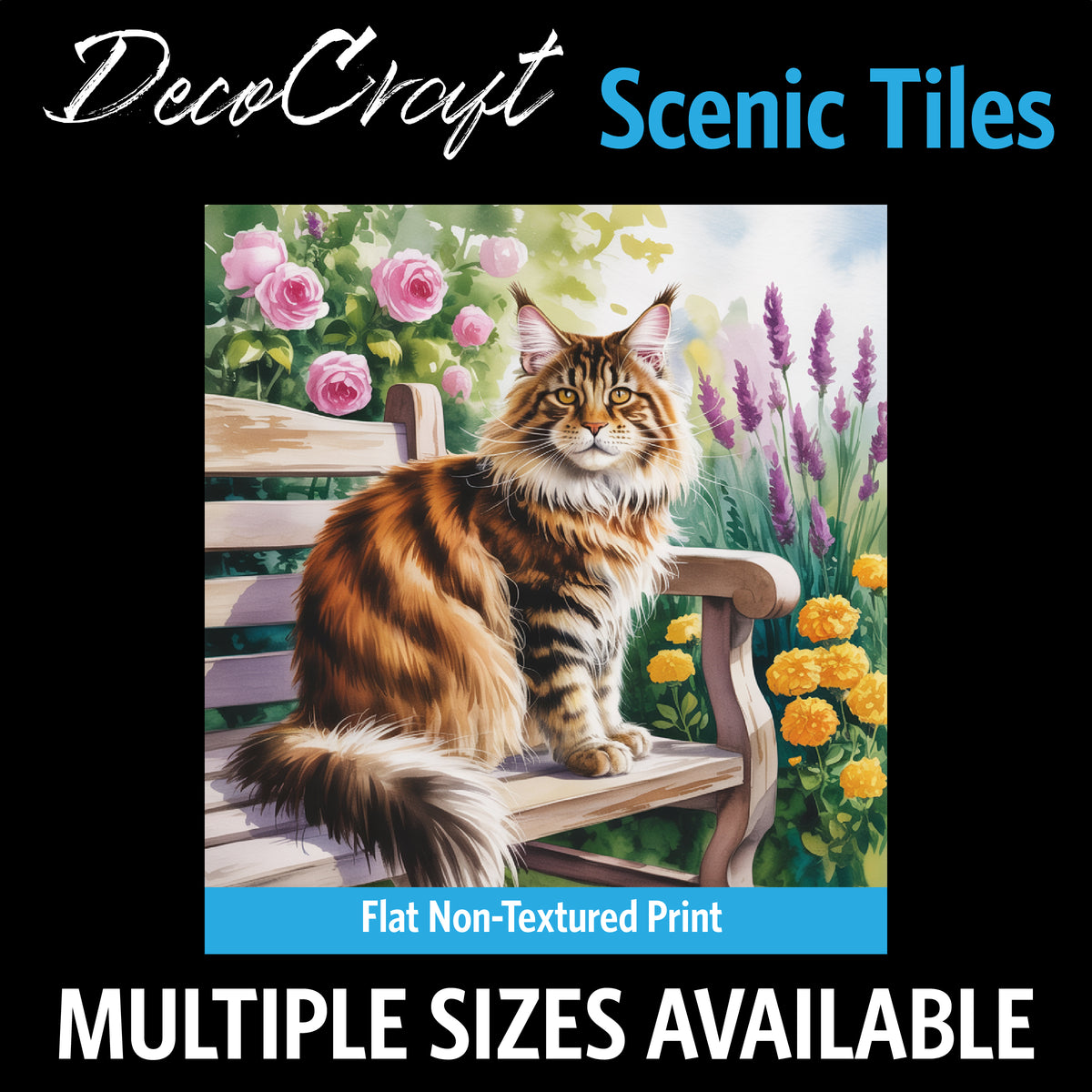 DecoCraft - Scenic Tiles Series - Watercolor Pets - Maine Coon