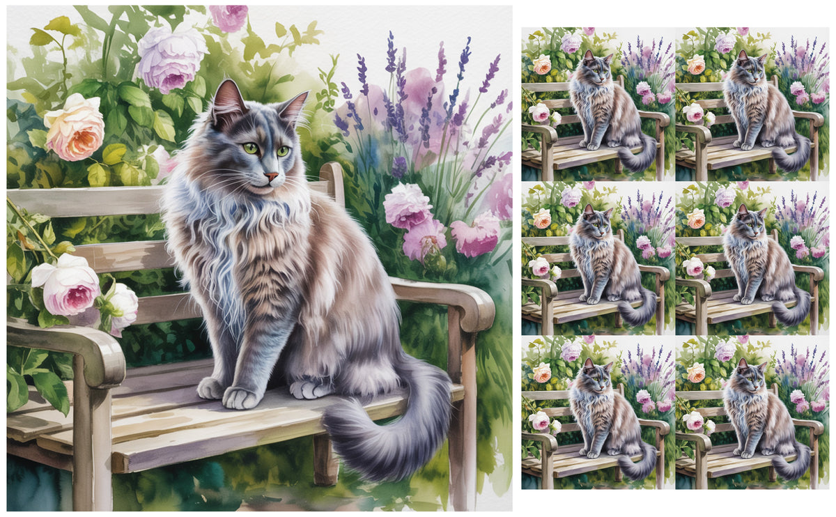 DecoCraft - Scenic Tiles Series - Watercolor Pets - Nebelung