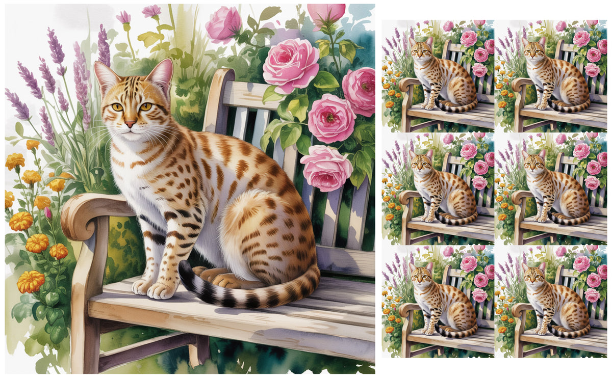 DecoCraft - Scenic Tiles Series - Watercolor Pets - Ocicat