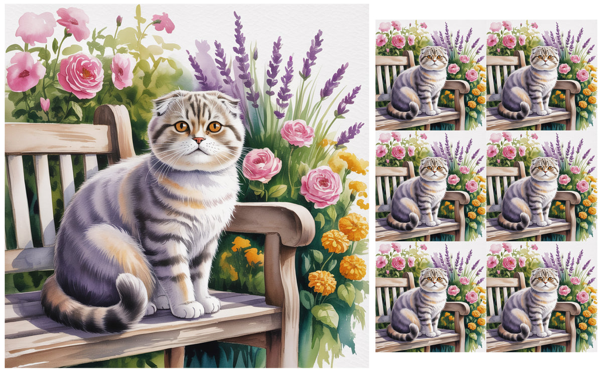 DecoCraft - Scenic Tiles Series - Watercolor Pets - Scottish Fold Cat