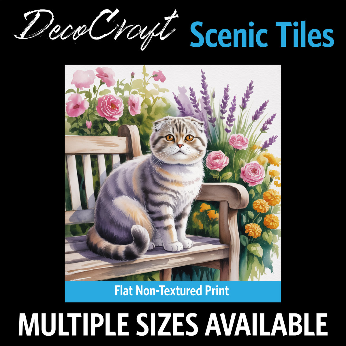 DecoCraft - Scenic Tiles Series - Watercolor Pets - Scottish Fold Cat