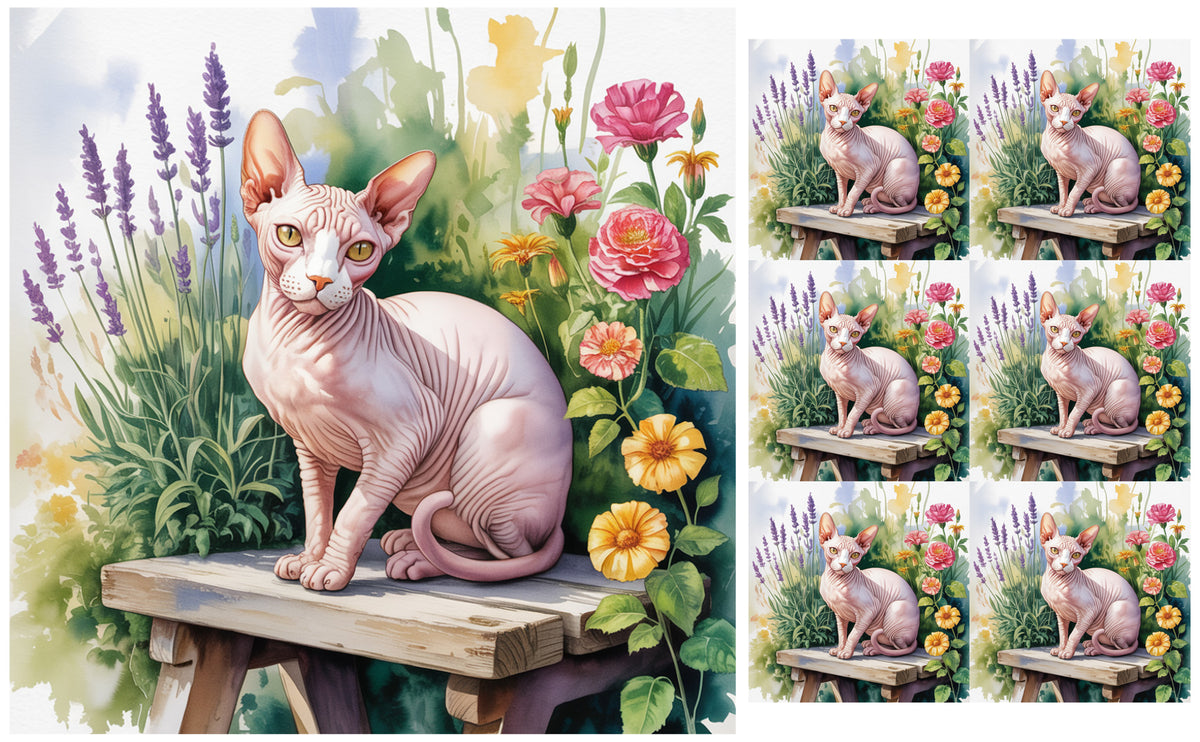 DecoCraft - Scenic Tiles Series - Watercolor Pets - Sphynx