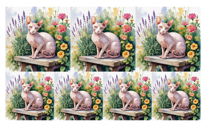 DecoCraft - Scenic Tiles Series - Watercolor Pets - Sphynx