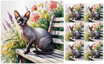 DecoCraft - Scenic Tiles Series - Watercolor Pets - Sphynx - Black