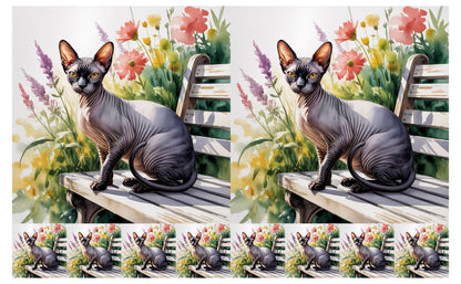 DecoCraft - Scenic Tiles Series - Watercolor Pets - Sphynx - Black