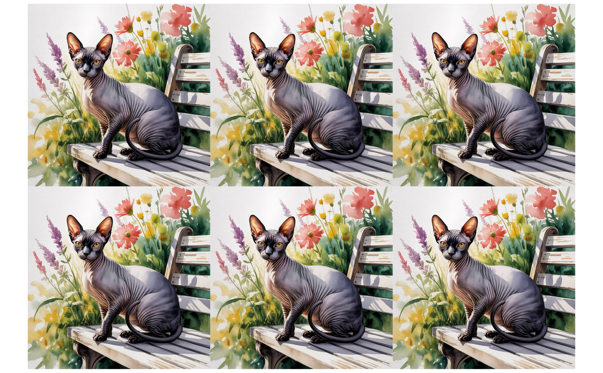 DecoCraft - Scenic Tiles Series - Watercolor Pets - Sphynx - Black