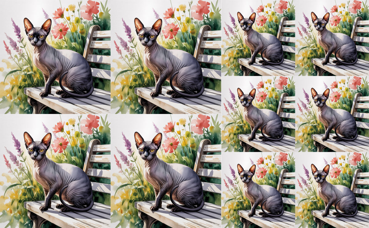 DecoCraft - Scenic Tiles Series - Watercolor Pets - Sphynx - Black