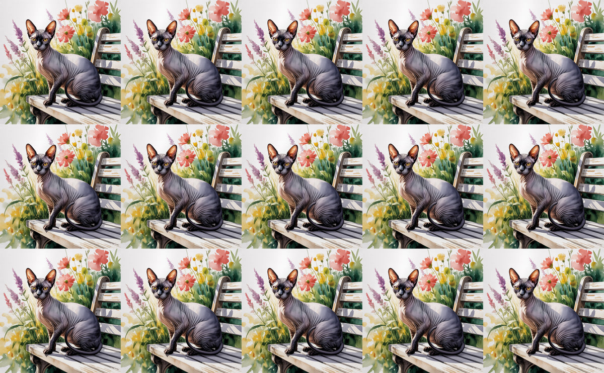 DecoCraft - Scenic Tiles Series - Watercolor Pets - Sphynx - Black