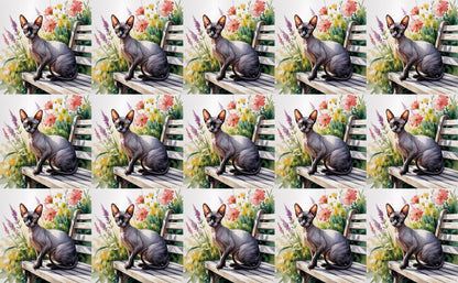 DecoCraft - Scenic Tiles Series - Watercolor Pets - Sphynx - Black