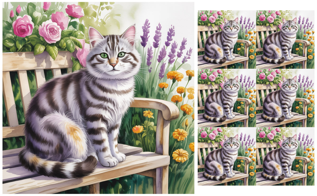 DecoCraft - Scenic Tiles Series - Watercolor Pets - Tabby - Gray