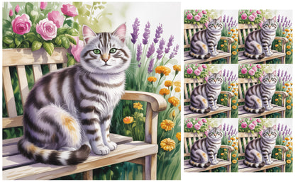 DecoCraft - Scenic Tiles Series - Watercolor Pets - Tabby - Gray