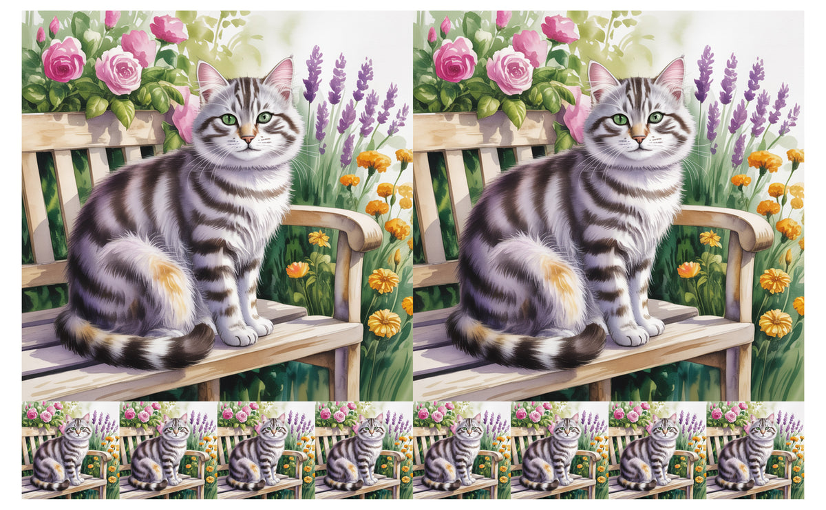 DecoCraft - Scenic Tiles Series - Watercolor Pets - Tabby - Gray