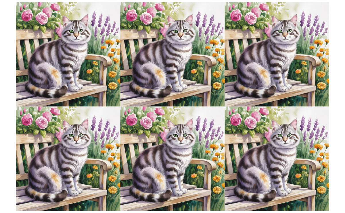 DecoCraft - Scenic Tiles Series - Watercolor Pets - Tabby - Gray