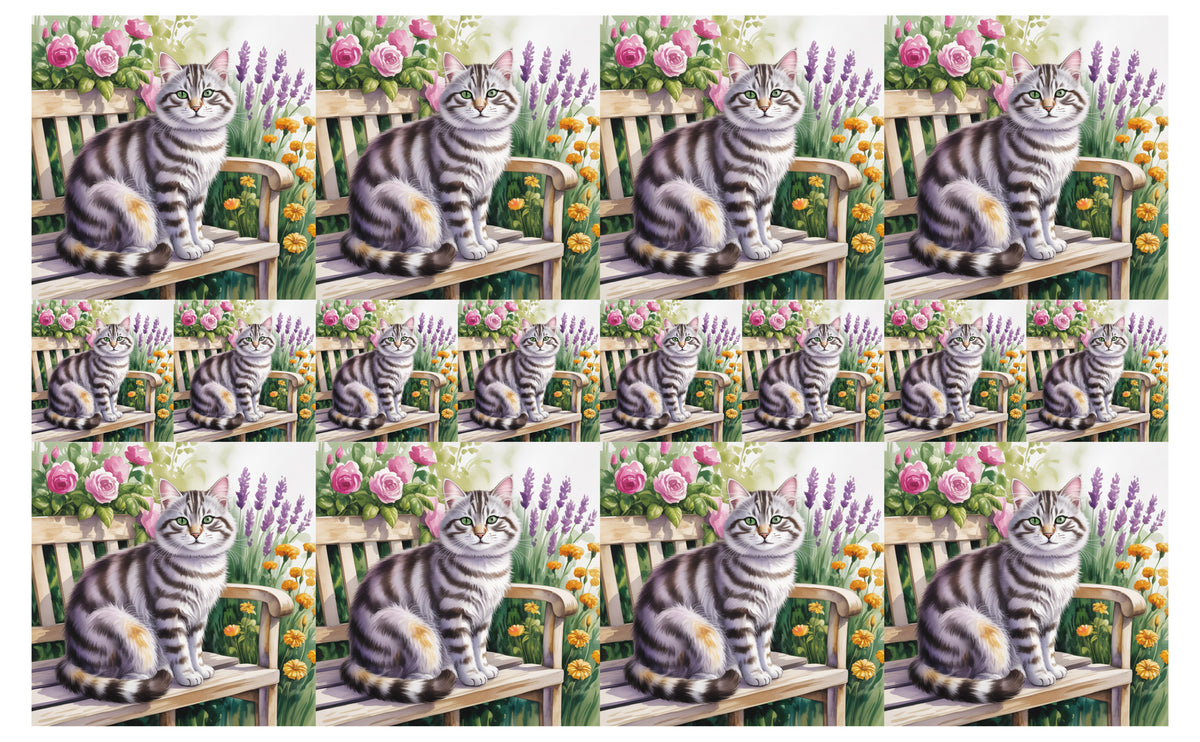 DecoCraft - Scenic Tiles Series - Watercolor Pets - Tabby - Gray