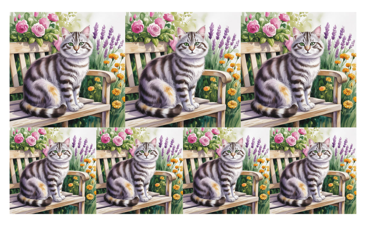 DecoCraft - Scenic Tiles Series - Watercolor Pets - Tabby - Gray