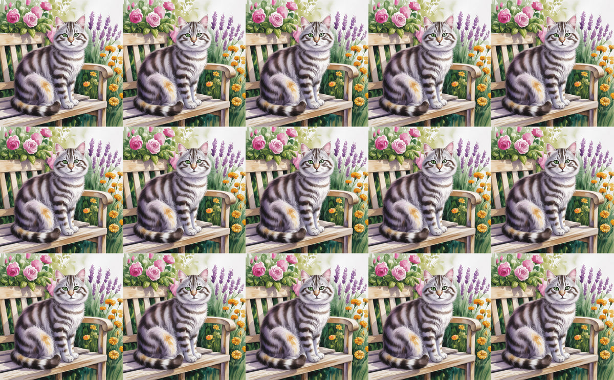 DecoCraft - Scenic Tiles Series - Watercolor Pets - Tabby - Gray
