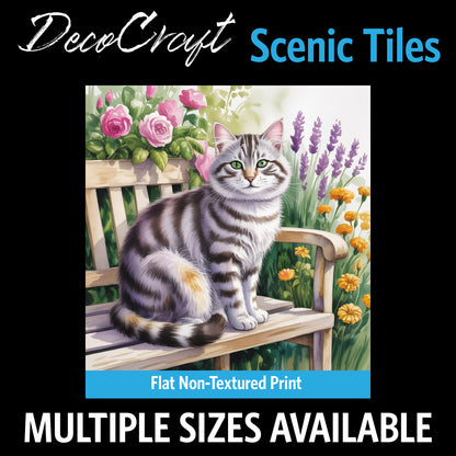 DecoCraft - Scenic Tiles Series - Watercolor Pets - Tabby - Gray