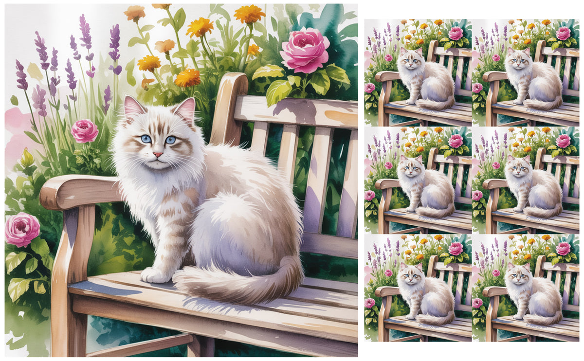 DecoCraft - Scenic Tiles Series - Watercolor Pets - Tabby - White