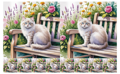 DecoCraft - Scenic Tiles Series - Watercolor Pets - Tabby - White