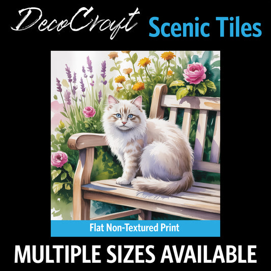 DecoCraft - Scenic Tiles Series - Watercolor Pets - Tabby - White