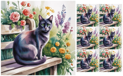 DecoCraft - Scenic Tiles Series - Watercolor Pets - Tabby - Black