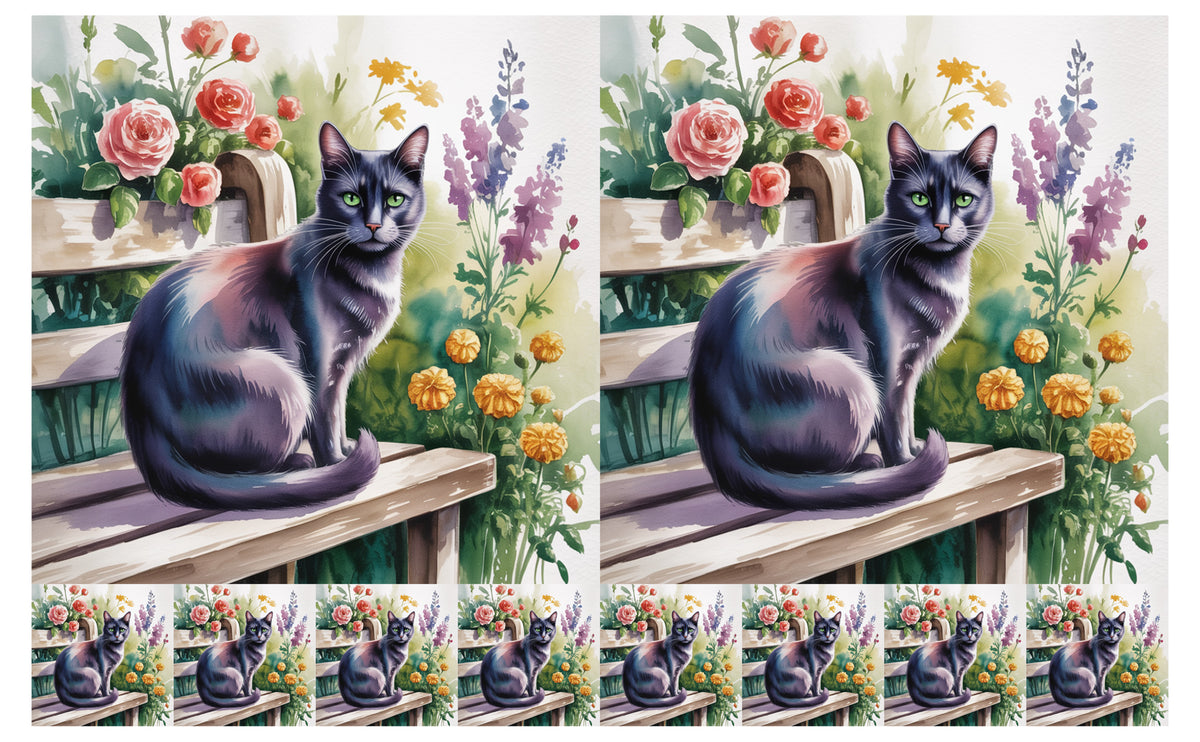 DecoCraft - Scenic Tiles Series - Watercolor Pets - Tabby - Black