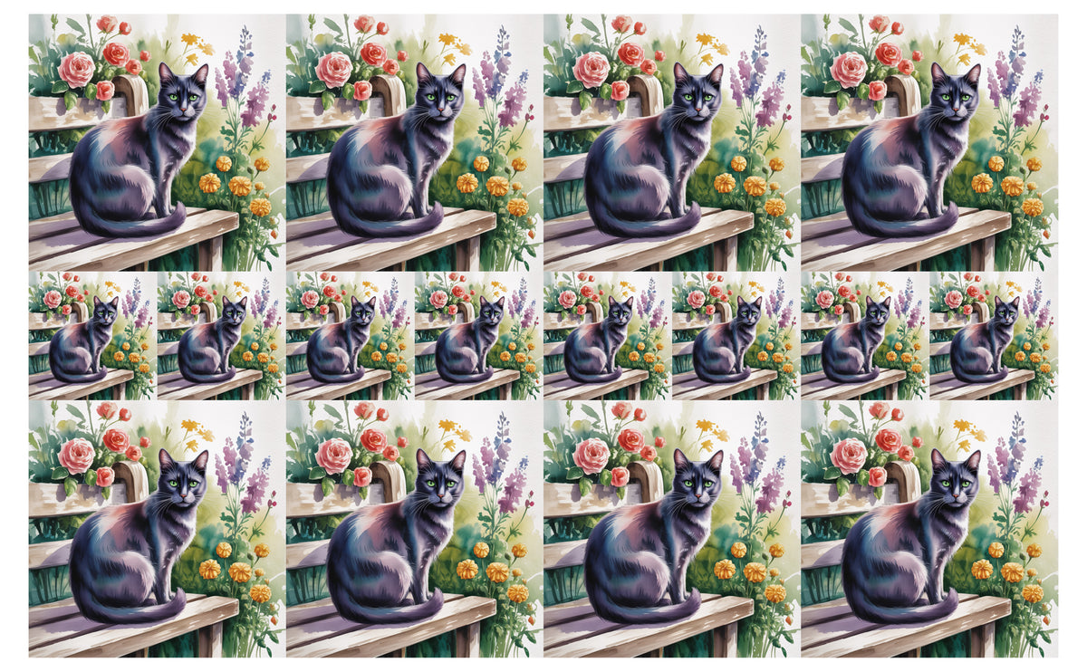 DecoCraft - Scenic Tiles Series - Watercolor Pets - Tabby - Black