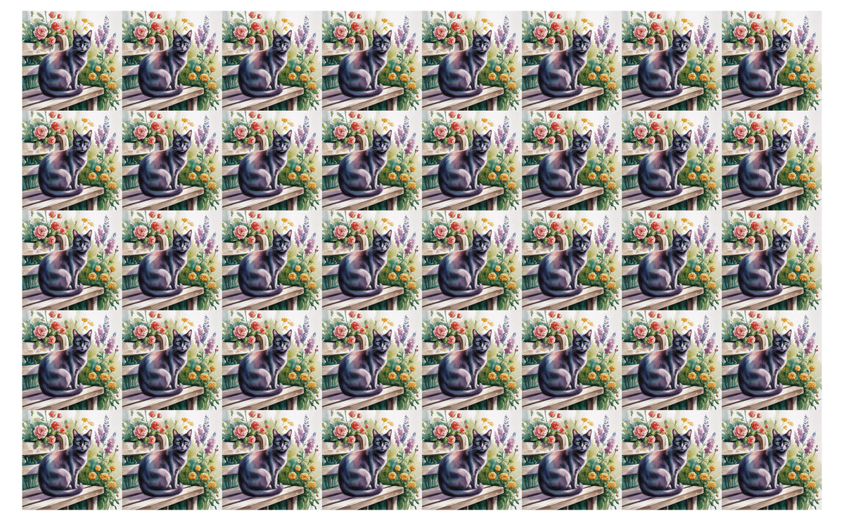DecoCraft - Scenic Tiles Series - Watercolor Pets - Tabby - Black