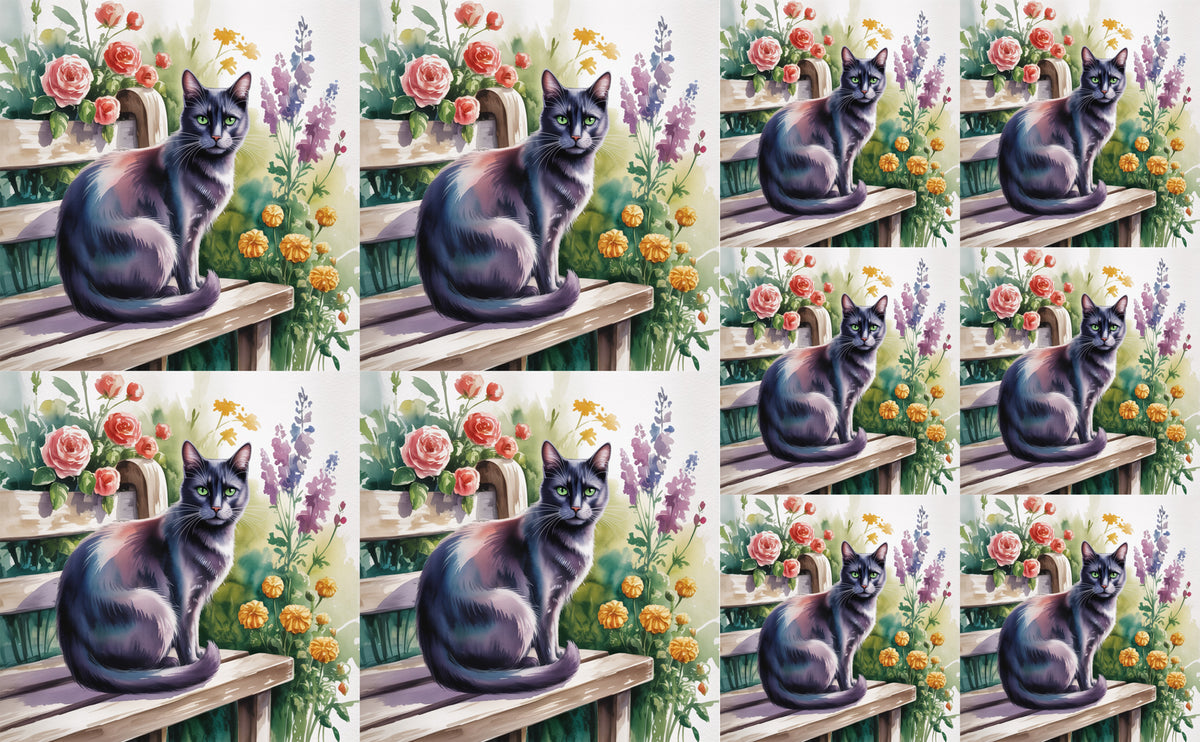 DecoCraft - Scenic Tiles Series - Watercolor Pets - Tabby - Black