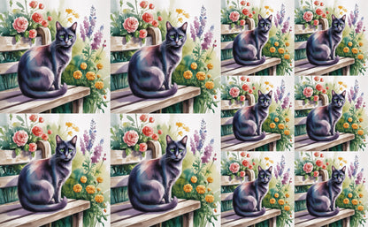 DecoCraft - Scenic Tiles Series - Watercolor Pets - Tabby - Black