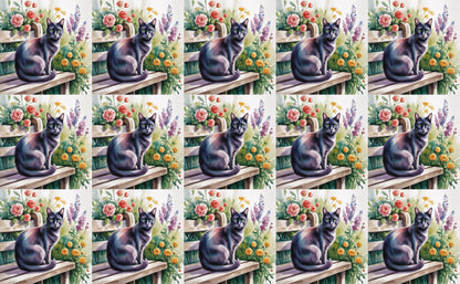 DecoCraft - Scenic Tiles Series - Watercolor Pets - Tabby - Black