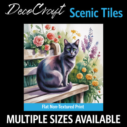 DecoCraft - Scenic Tiles Series - Watercolor Pets - Tabby - Black